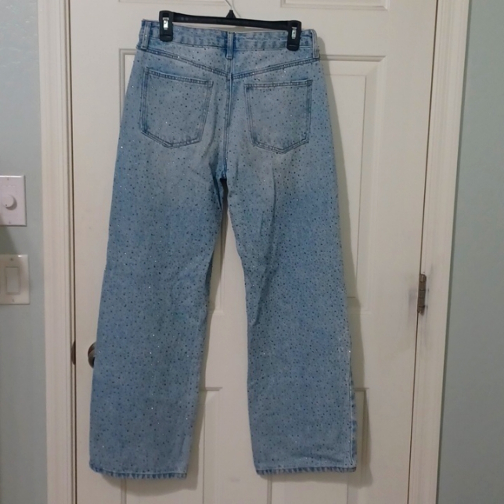 Rhinestones!! Forever 21 Light Blue Baggy Jeans, Covered In Rhinestones - Picture 4 of 7